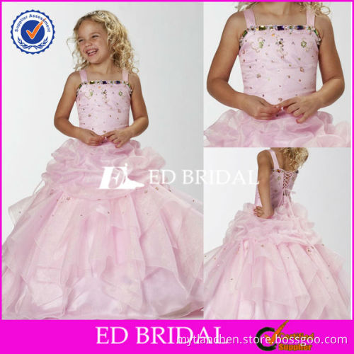 GW0134 One Piece Ball Gown Puffy lace Up Stones Beading Organza Kids Party Wear Dresses